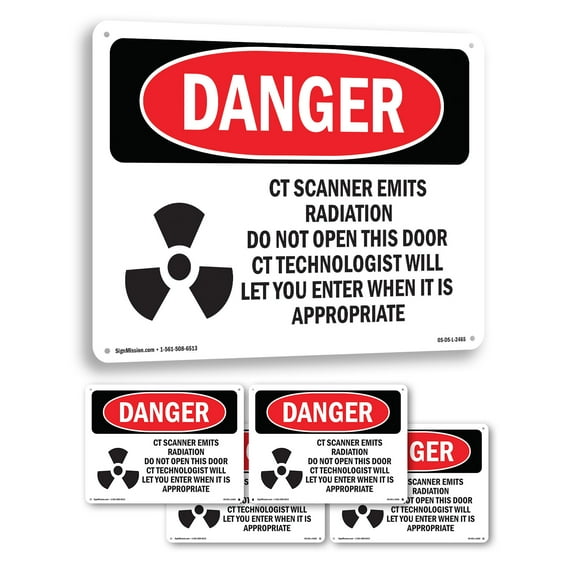 CT Scanner Emits Radiation Do OSHA Danger Rigid Plastic Sign 18 Inch x 12 Inch - 5 Pack