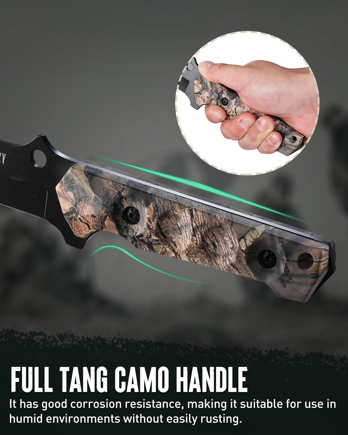 Fixed Blade Hunting Knife Set - 2 Piece, Full Tang Handle Straight Edge and Gut Hook Blades Game Processing Knife, Sheath Included - Yellow Camo