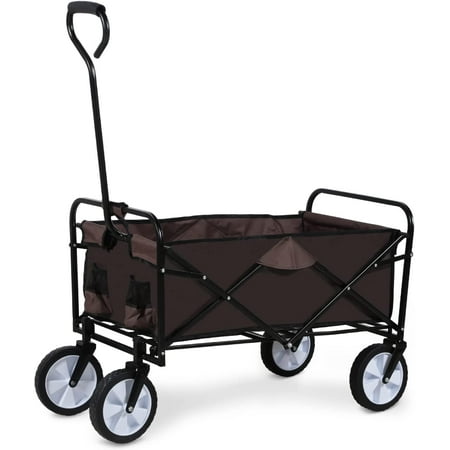 Jump Into Fun Folding Wagons Carts  Heavy Duty Utility Wagon with 360 Degree Swivel Wheels & Adjustable Handle  Beach Wagon Cart for Kids  Garden Wagon Cart for Sand  Camping  Large Wagon  Brown