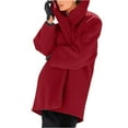 thumbnail image 5 of Women's Single Breasted Wool Blend Pea Coats Spring Fall Hooded Trench Coat for Women Casual Lightweight Overcoat Red M, 5 of 7