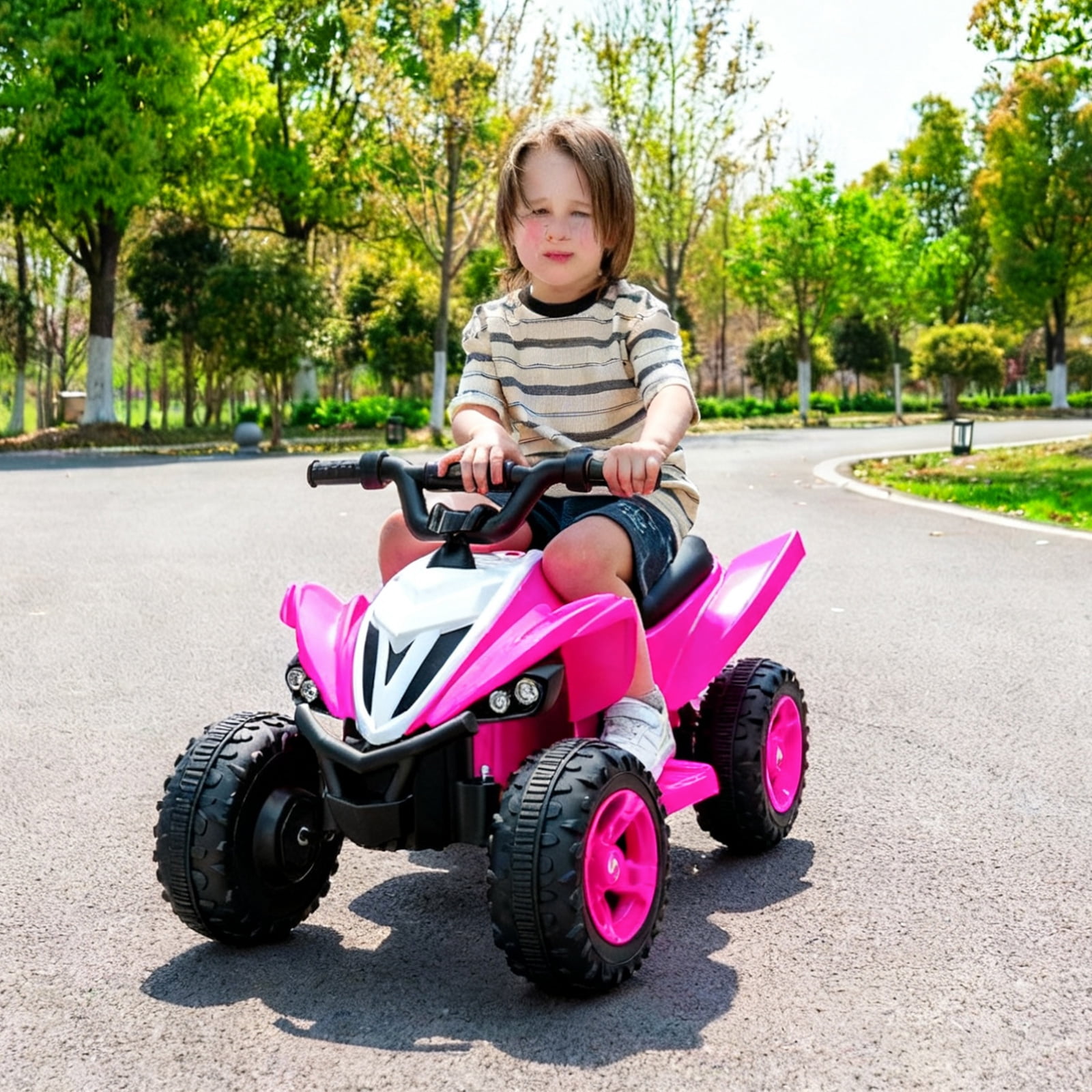 12 Volt 1 Seater All-Terrain Electric Ride On ATV Car Vehicles With Music Player, LED Headlight, Birthday Gift For Ages 3-6, Pink