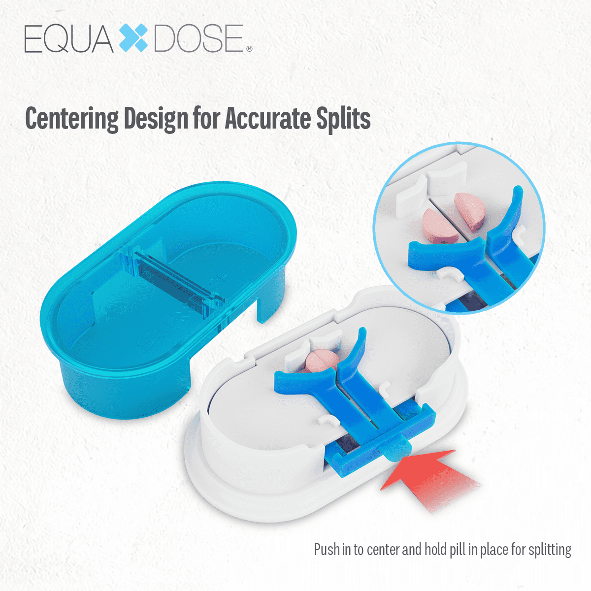 Equadose Precision Pill Splitter with Centering Guide, Dual Stainless-Steel Blades for Small & Large Tablets