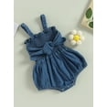 thumbnail image 3 of Bagilaanoe Newborn Baby Girl Denim Rompers Sleeveless Bodysuits 3M 6M 12M 18M Infant Ruched One Piece Short Jumpsuit, 3 of 7