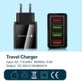 thumbnail image 3 of USB de carga rápida rápida 4 puertos LED cargador de teléfono adaptador de corriente UE (negro), 3 of 9