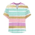 thumbnail image 4 of HOMBOM Shirts for Women Striped Summer Blouse Lightweight Pink Short Sleeve Henley V Neck Young Womans Tops, 4 of 4
