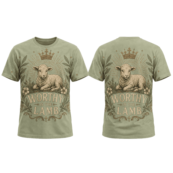 Lotusprint LLC 2D Print Crowned Lamb Unisex T-shirt 3D, Christian Botanical Faith Tee