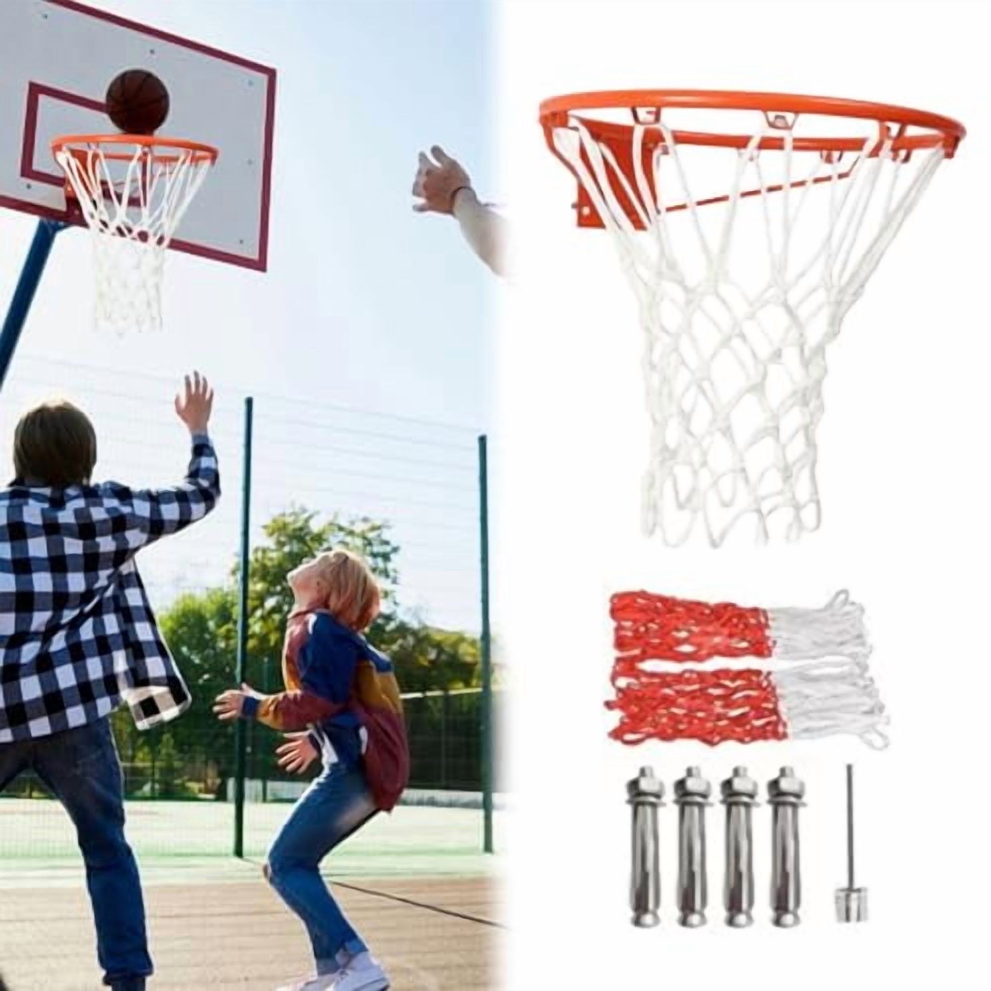 Basketball Rim, Basketball Rim Replacement, Wall Door Mounted Basketball Hoop, Breakaway Rim and Net for Ground & Wall-Mounted Basketball Hoops, Indoor/Outdoor