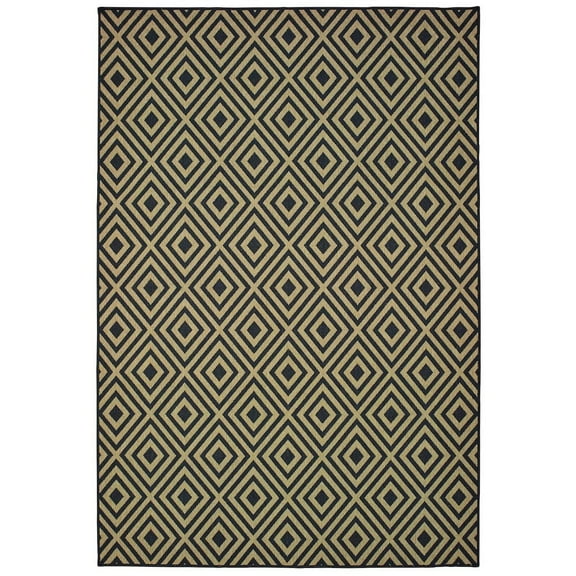 Oriental Weavers Marina Indoor/Outdoor Rug - 2335K - 8'6" x 13' - in Black/ Tan - Classic Casual Style, Water, Stain and Fade Resistant, Hose Clean, Patio, Outdoor Living Area Rug