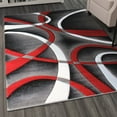 thumbnail image 3 of BizChair High Quality Hand Carved Area Rug Modern Contemporary Red White Grey Black (5 Feet 3 Inch X 7 Feet), 3 of 7