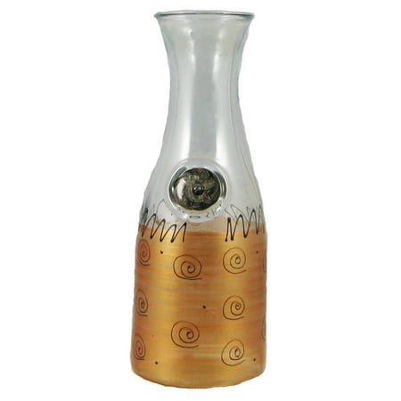 Gold Painted Glass - Gold & Black Swirls & Dots Hand Painted Glass Serving Carafe 34 Ounces