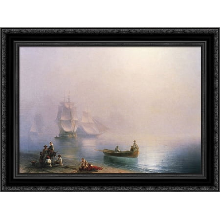 Morning in the Bay of Naples 24x20 Black Ornate Wood Framed Canvas Art by Aivazovsky, Ivan