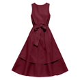 thumbnail image 7 of NTACZA Summer Dresses A-Line Maxi Cotton Lien Sleeveless Flowy Round Neck Ruched Waist Vacation Casual Front Tie Beach Red XXXL, 7 of 7