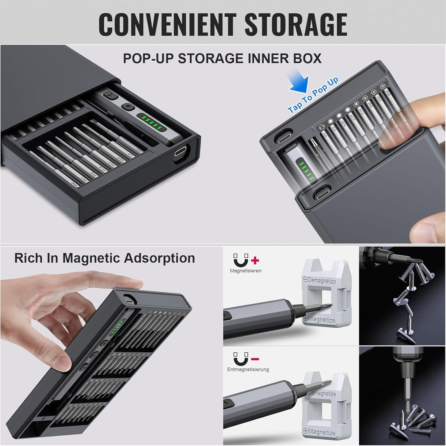 Precision Screwdriver Set, 68 in 1 Mini Electric Screwdriver with LED Light, Magnetic Drill Bits, Rechargeable Portable Repair Tool Kit for Laptops, Cell Phones, Cameras, Watches