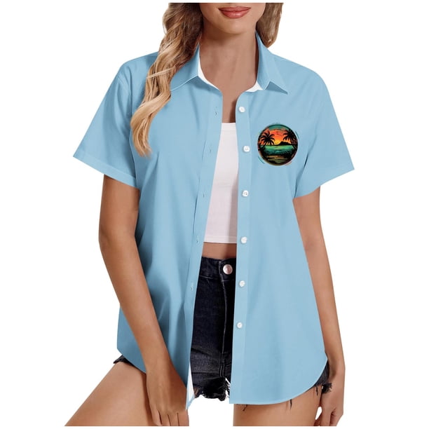 Pantalones Cortos para Mujeres Sexy, Casual Estampado Cómodo Manga Corta Botón Top Blusa para el Verano Y Diario