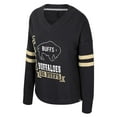 thumbnail image 2 of Women's Colosseum  Black Colorado Buffaloes Oversized Violet Distressed V-Neck Long Sleeve T-Shirt, 2 of 3