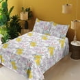 thumbnail image 2 of Ambesonne Nature Fitted & Flat Sheet with Shams 4 Pcs Set, Minimal Floral Motif Print, Full, Mustard and Pastel Purple, 2 of 5