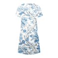 thumbnail image 4 of QJUHUNG Midi pour Femmes Été Décontracté Ample Boho Imprimé Floral Col Rond Manches Courtes Robe Froncée Longueur Genou avec Poches, 4 of 4