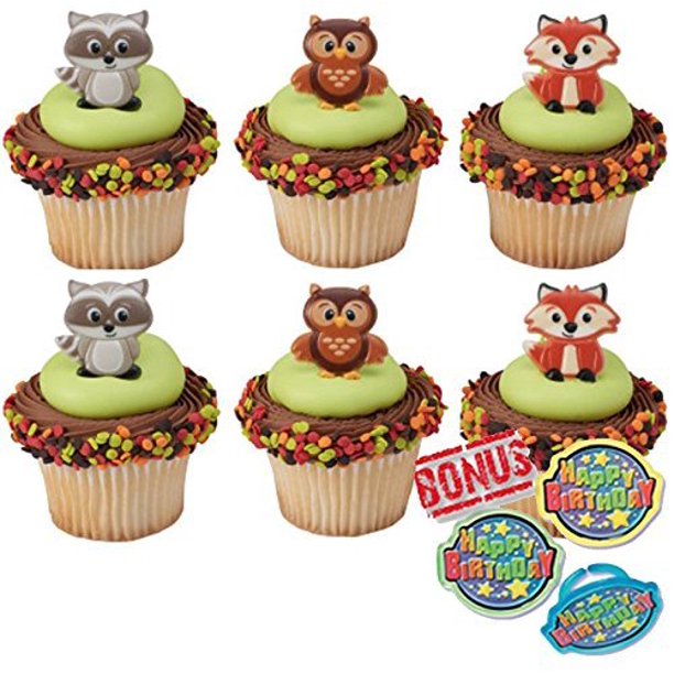 Woodland Animals Creatures Cupcake Toppers and Bonus Birthday Ring 25