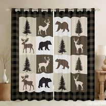 Feelyou Farmhouse Lodge Cabin Blackout Curtains Set of 2 (52x84 Each), Jungle Bear Deer Animal Window Curtains, Western Countryside Curtains and Drapes, Wheat Brown Blackout Curtains Room Decor
