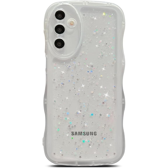 for Samsung Galaxy A16 5G Phone Case 6.7" Glitter Clear Bling Shiny Star Sequin Transparent Matte Cute Curly Wavy Non-Slip Camera Lens Protect Soft Silicone Aesthetic Cover for Women (White)