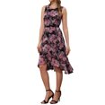 thumbnail image 4 of Vestidos de verano para mujeres INSPIRE CHIC, con envoltura, dobladillo con volantes, cuello redondo, espalda con abertura, sin mangas, vestido floral en negro y rosa, 4 of 6