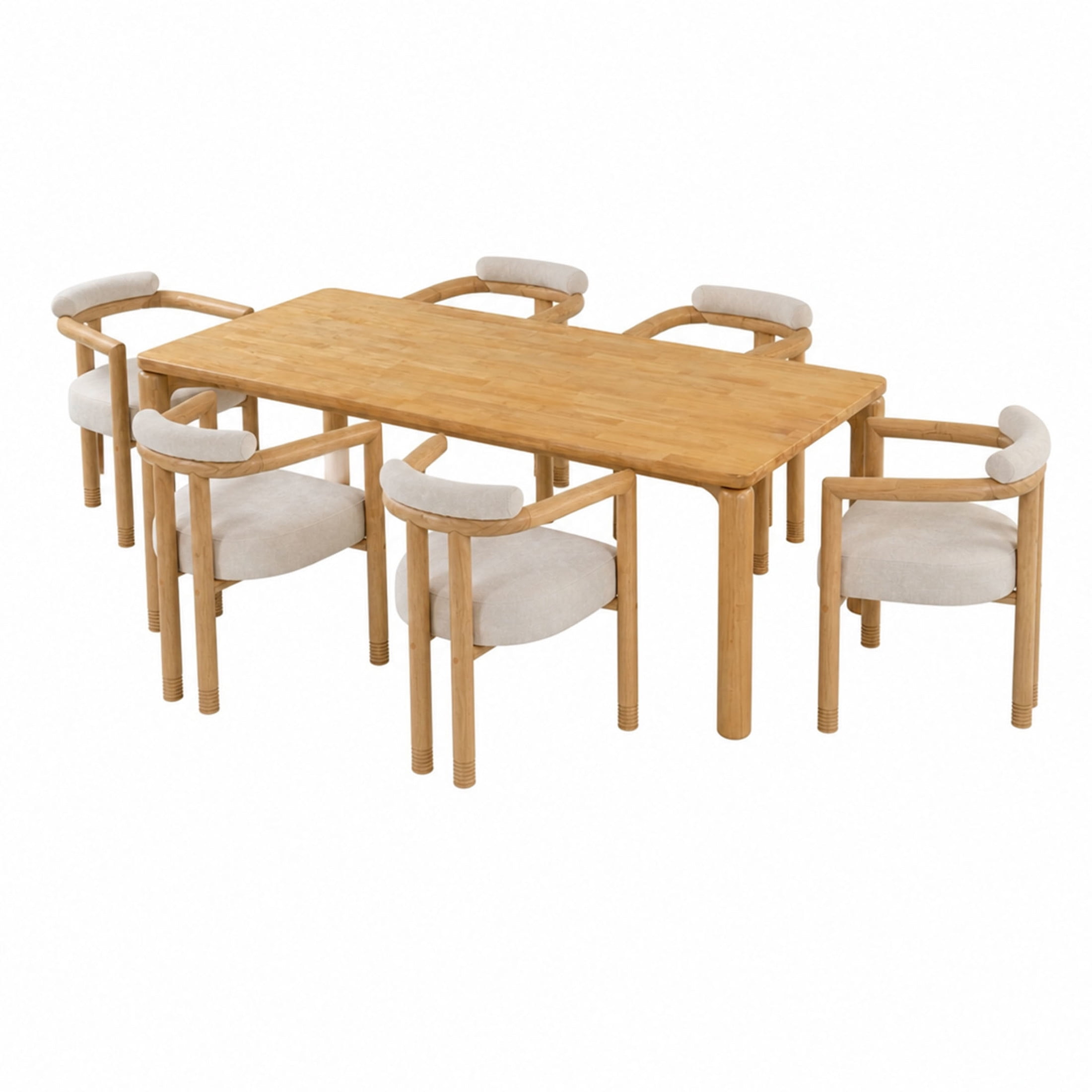 Christopher Knight Home 7-Piece Wood Dining Set, 70" Table with Upholstered Arm Chairs, Natural+Beige