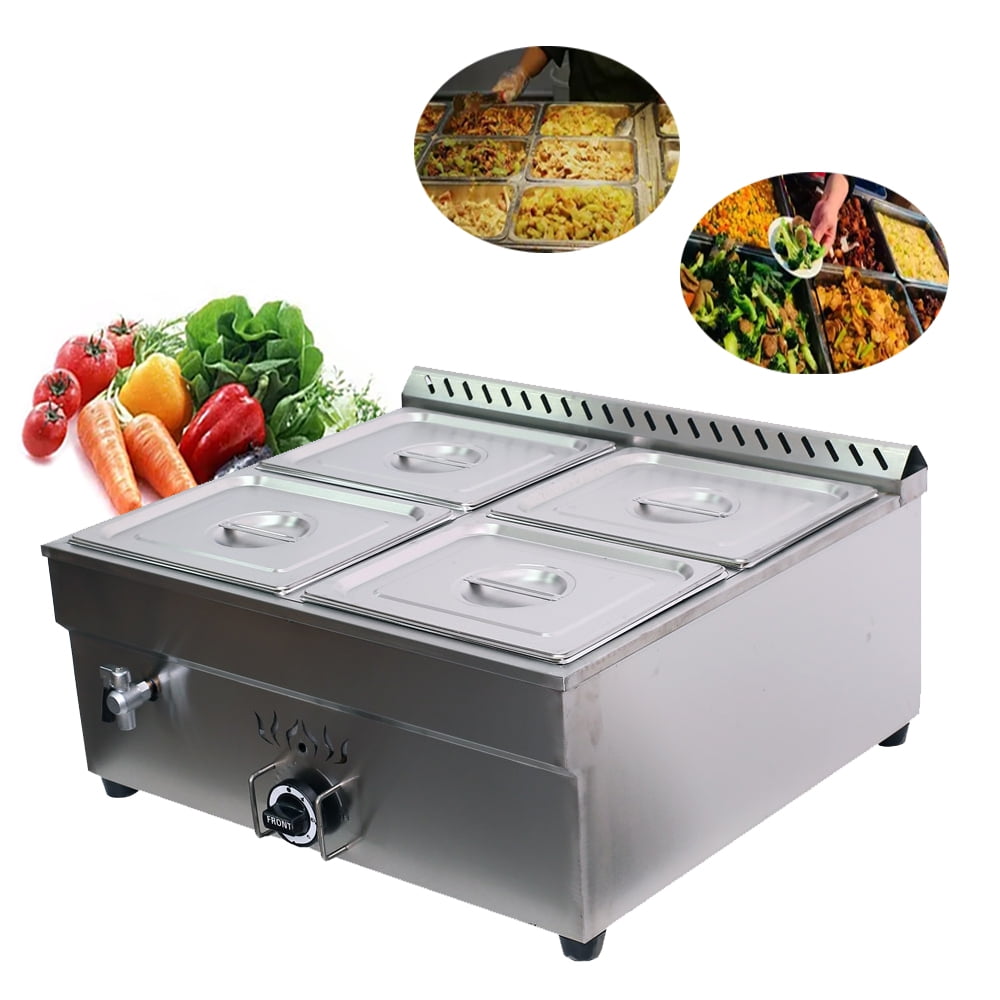 TECHTONGDA LP Gas Food Warmer Square Canteen Steam Heater 4Pan with