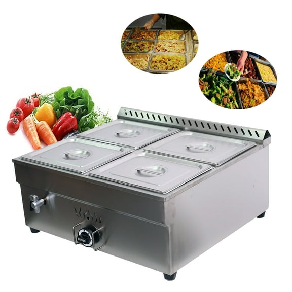 TECHTONGDA LP Gas Food Warmer Square Canteen Steam Heater 4-Pan with Pressure Relief Valve