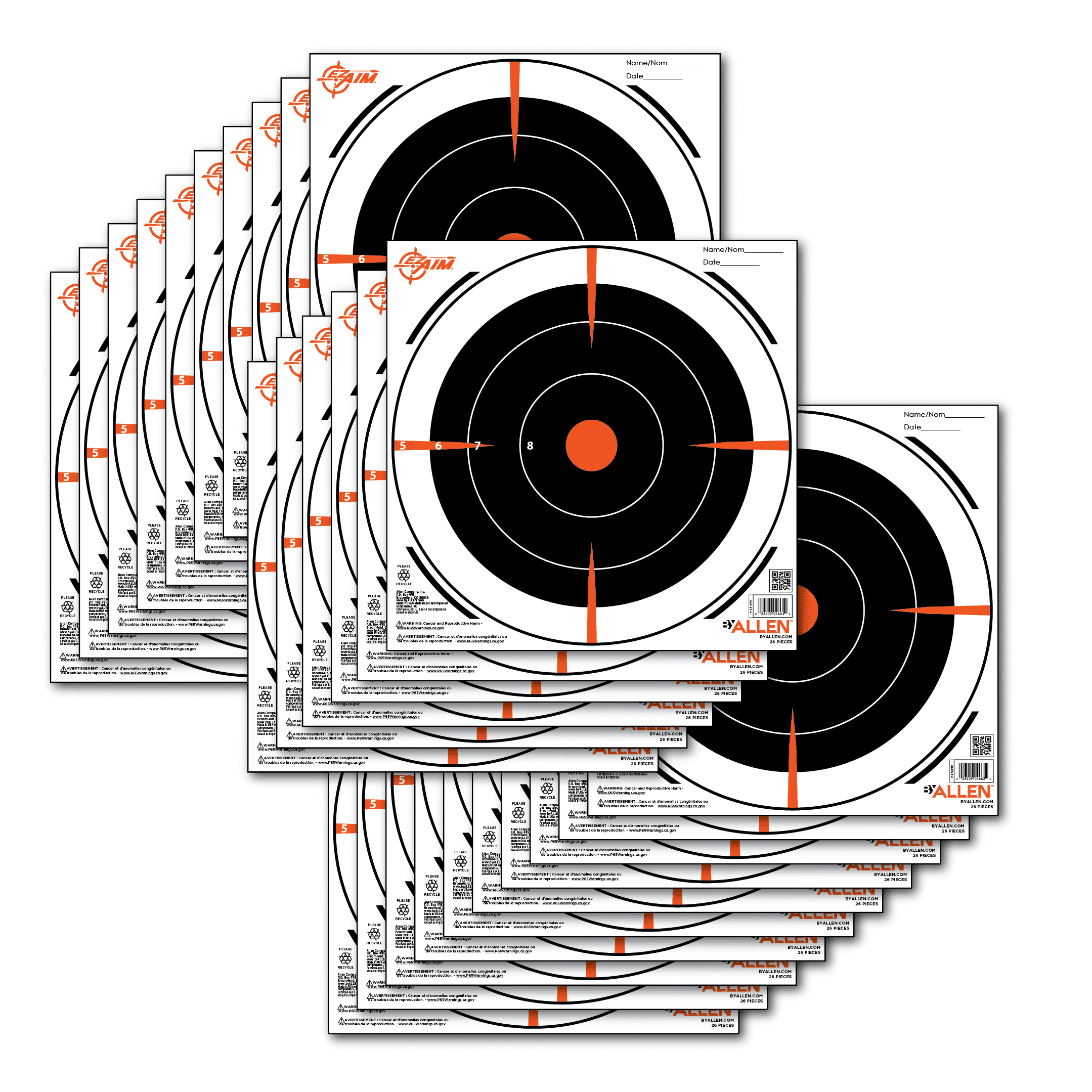 Ez Aim Paper Shooting Targets, 8 In Bullseye, 26-Pack, Black