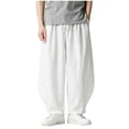 thumbnail image 2 of Xdegoge Men'S Linen Pants Baggy Wide Leg Casual Loose Fit Yoga Lounge Harem Trousers with Elastic Waist Drawstring Summer Beach Vacation Bottoms, 2 of 7