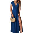 thumbnail image 1 of Vestido Largo De Fiesta Ygjytge vestido dividido cintura alta noche cuello en V profundo Azul M, 1 of 7