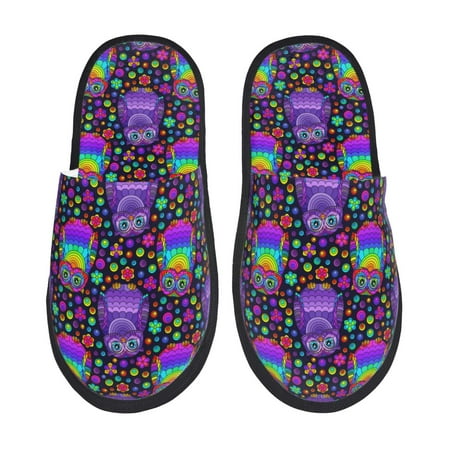 

House Slippers for Women and Men Flamboyant Colorful Owls Comfy Fuzzy Bedroom Slippers Furry Home Shoes for Indoor Outdoor