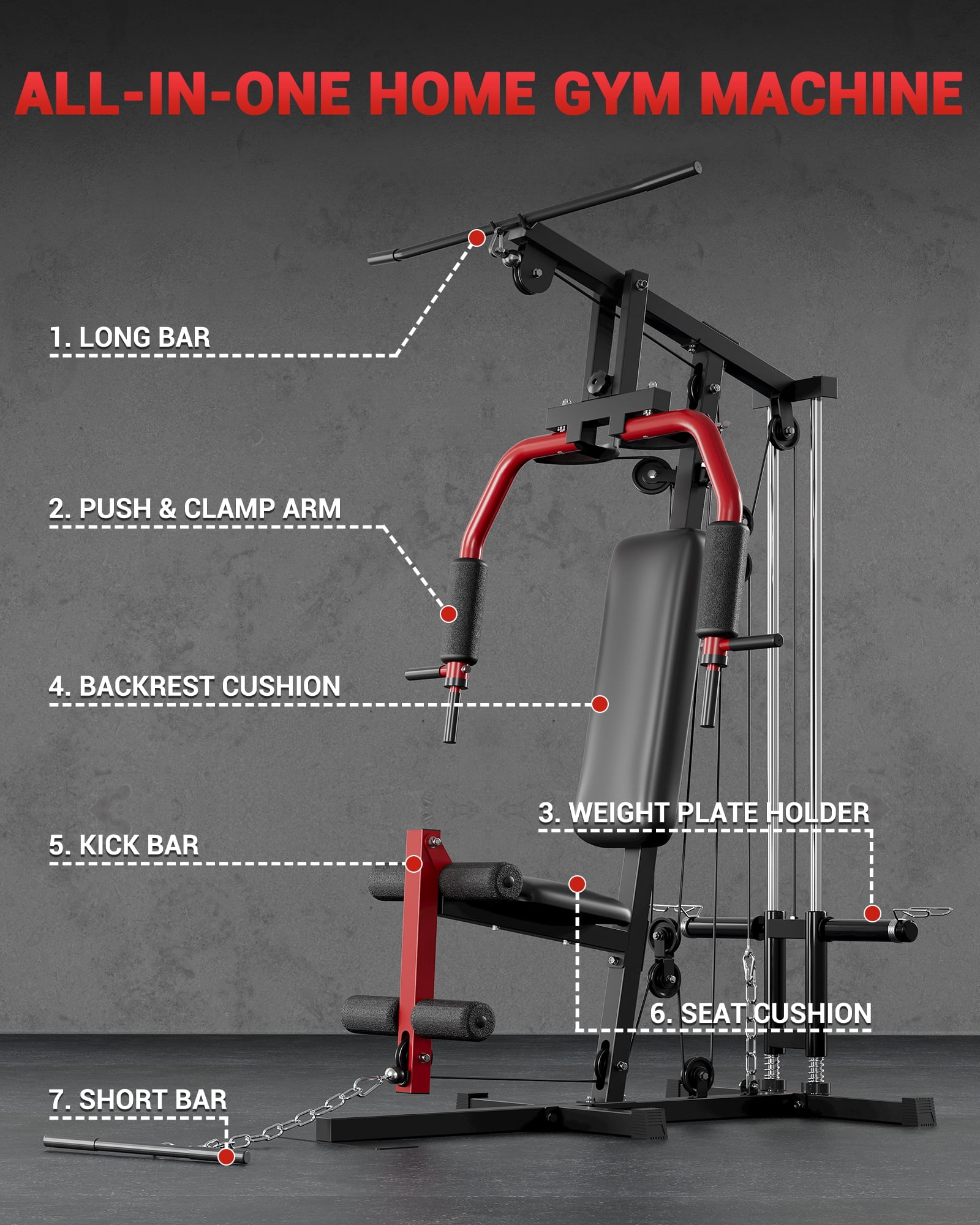 Home Gym Equipment, 400LBS Weight Capacity All in One Full Body Exercise Station, Multifunctional Compact Home Gym