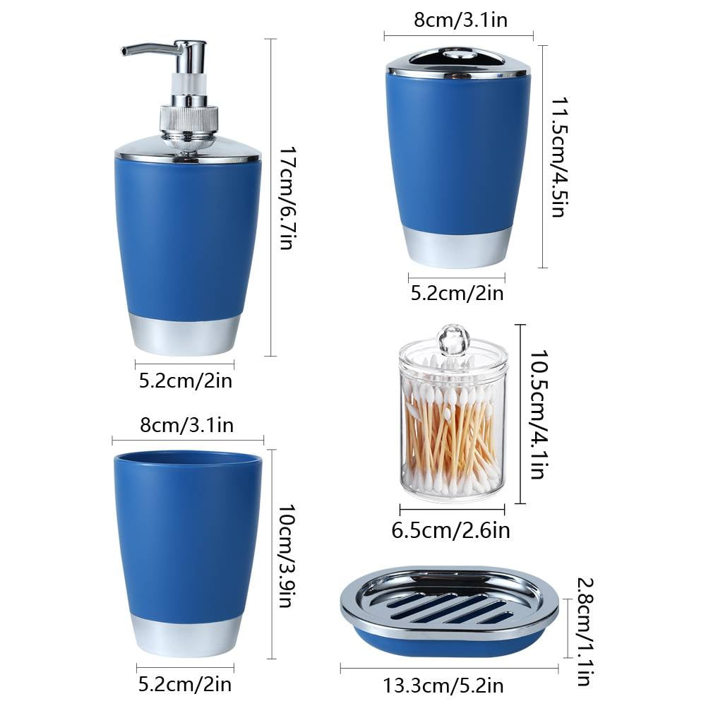 Antdesign Blue Bathroom Accessory Set 5 Pcs, Including Hand Pump Soap Dispenser, Soap Dish, Toothbrush Holder and Vase,for Modern Bathroom Décor