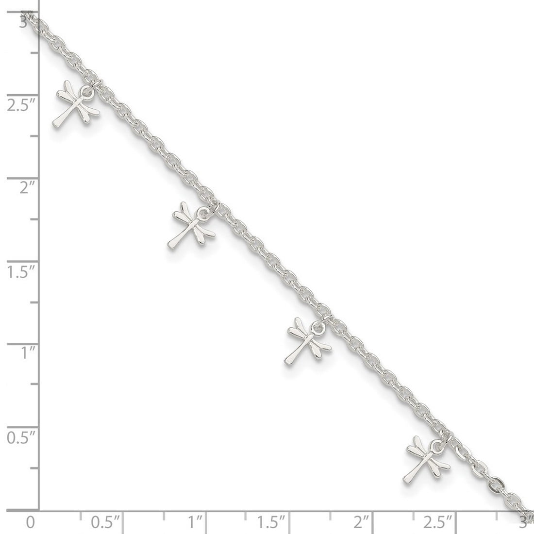7mm 925 Sterling Silver Polished Dragonfly Plus 1in Extension Anklet 10 Inch Anklet for Women