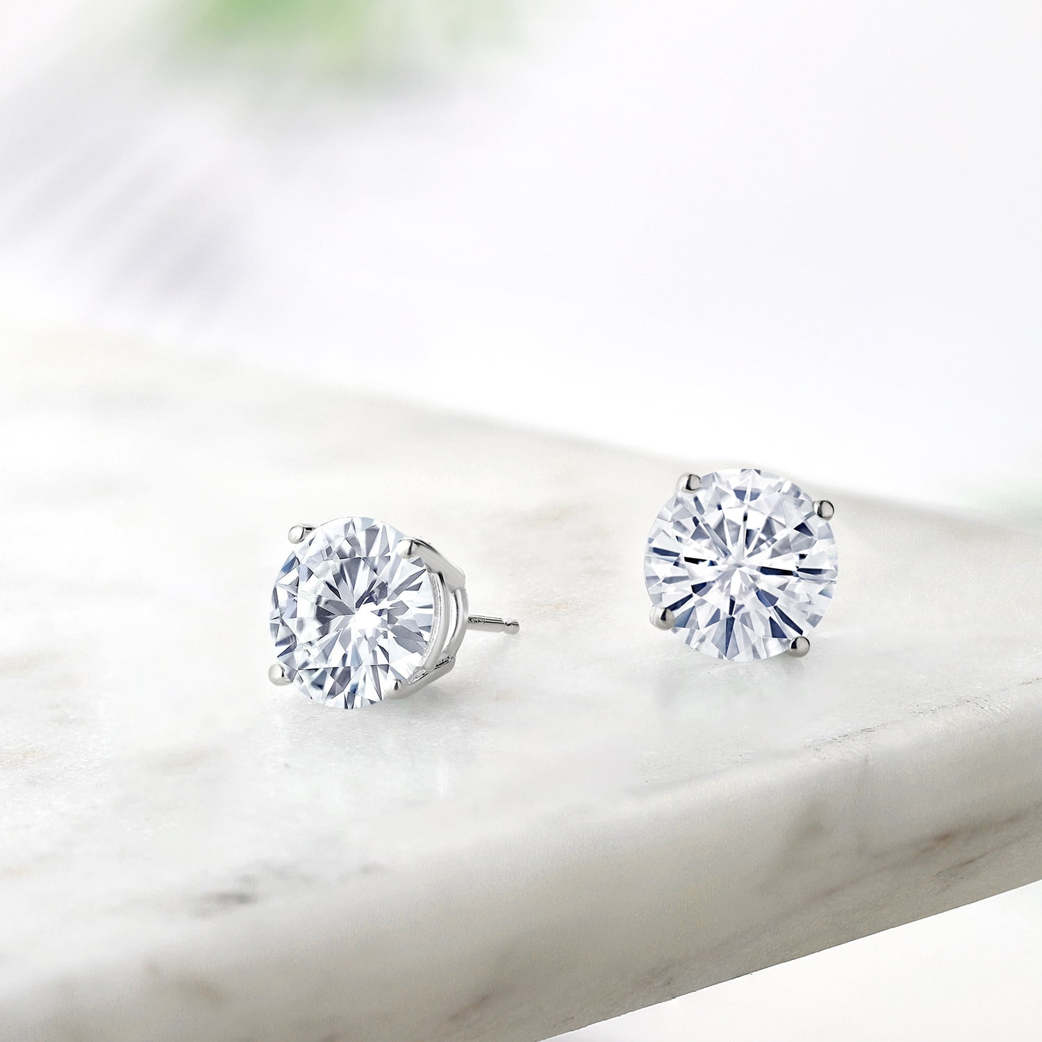 Gem Stone King 0.50 to 7.75 Carat Round White Moissanite Stud Earrings for Women Men Set in 925 Sterling Silver | 4MM to 10MM | D-E-F Color