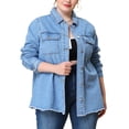 thumbnail image 2 of GRACE & GRANDEUR Women's Plus Size Jacket Casual Washed Frayed Denim Jackets Light Blue 3X, 2 of 5