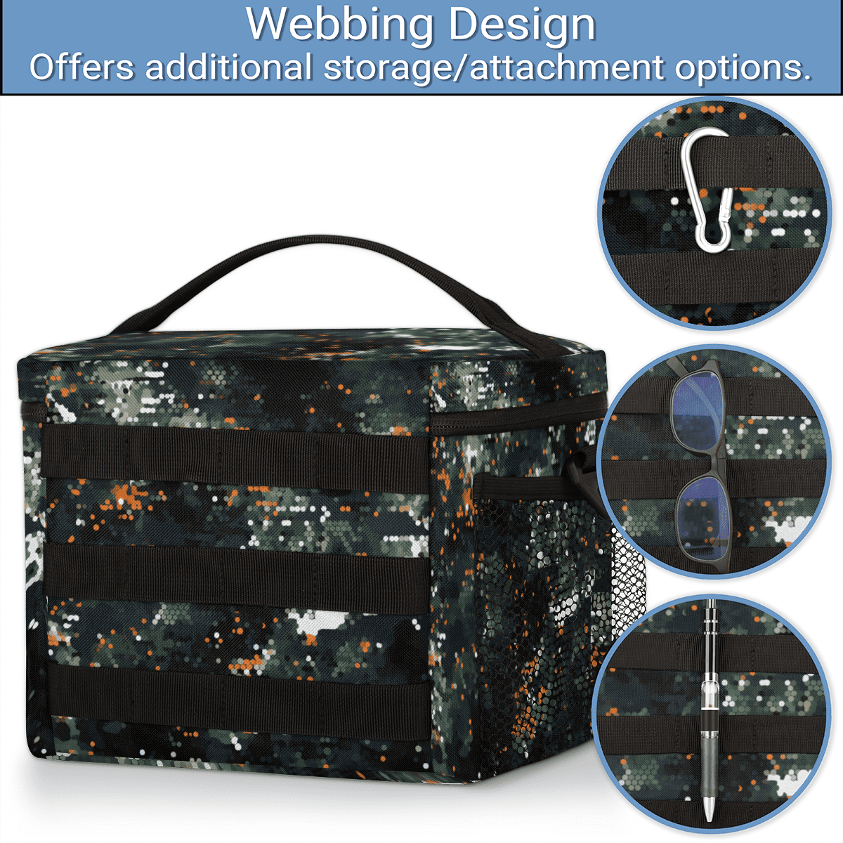 Tactical Lunch Bag 10.4" Insulated Cooler Bag for Adults with Shoulder Strap,Camouflage Meal Prep Bag with Multiple Pockets,Durable Water-Resistant Work Lunch Box