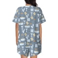 thumbnail image 3 of Qekee Blue Bathroom Women's Pajama Set Short Sleeve Sleepwear Summer Home Wear with Pockets Soft Short Sleeve Shirt - Blue Bathroom, 3 of 9