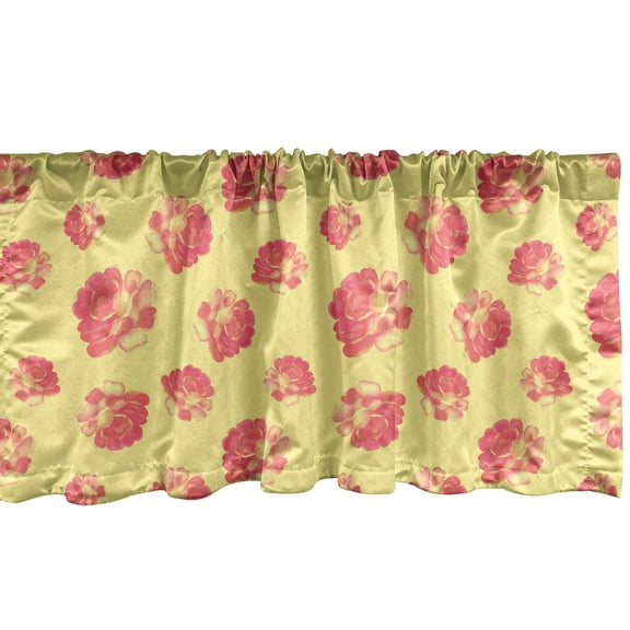 Ambesonne Roses Valance Pack of 2, Vintage Theme Feminine Petals, 54"X18", Pastel Yellow and Coral
