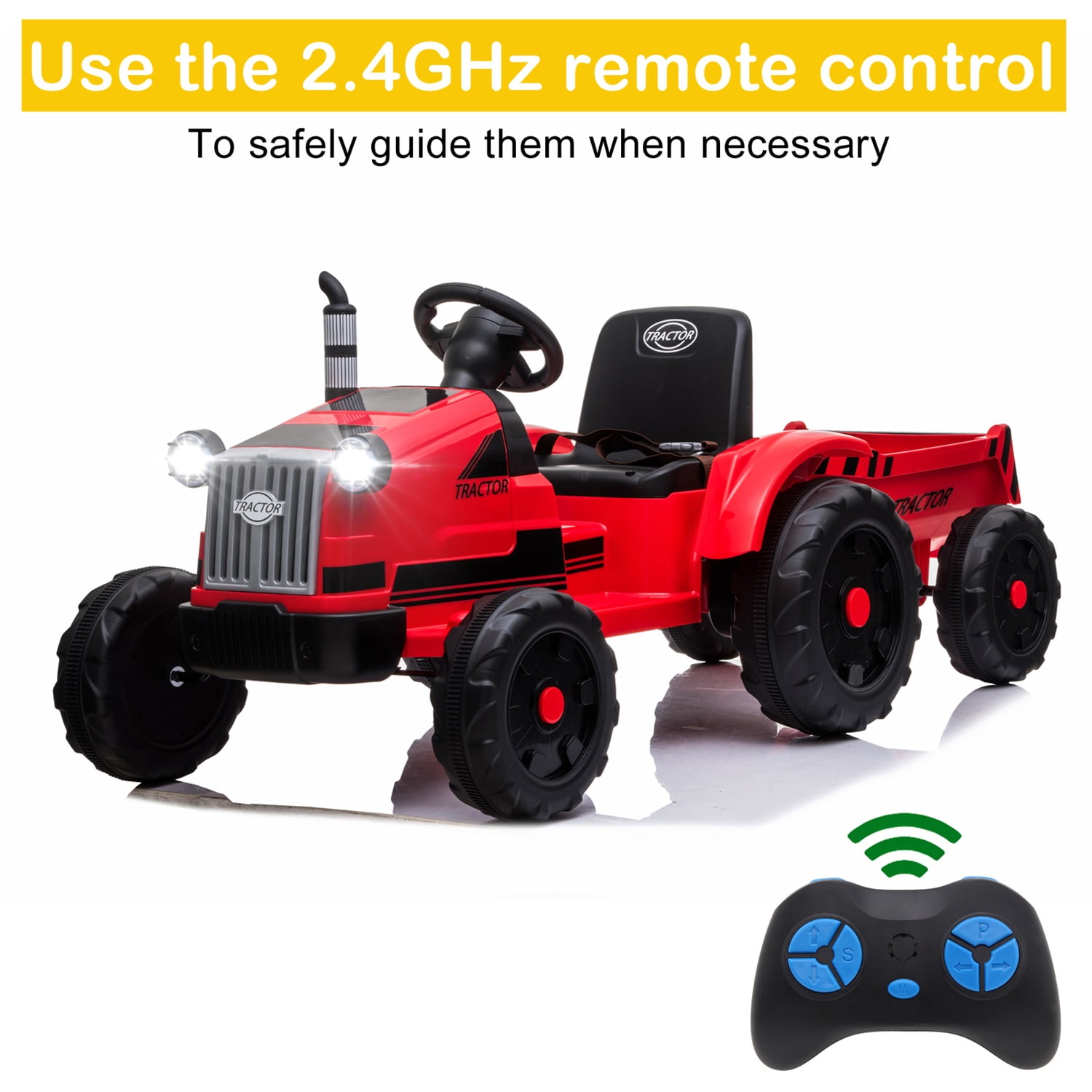 Lowestbest Ride on Toys Tractor with Trailer, 3-Gear-Shift Ground Loader for Kid, Red Lowestbest Ride on Toys Tractor with Trailer, 3-Gear-Shift Ground Loader for Kid, Red