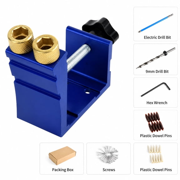 Aemutady Pocket Hole Jig Kit 15° Angled Drill Guide for Woodworking, 2.95 x 1.57 x 3.43 in