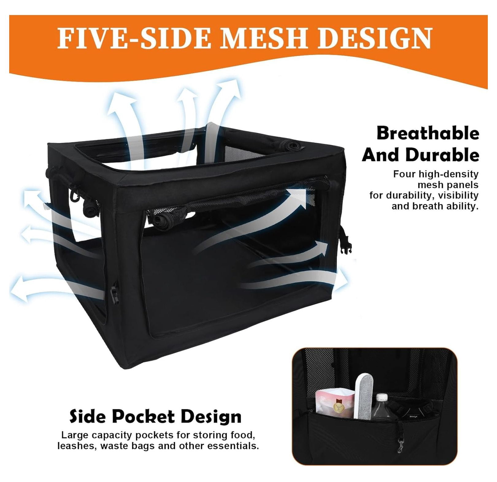 Dog Crates for Medium & Large Dogs, 30 Inch Portable Travel Dog Crate with Chew Proof Mesh, Soft Collapsible Dog Crate with Absorbent Dog Pad, Car Dog Kennel Indoor & Outdoor 4-Door