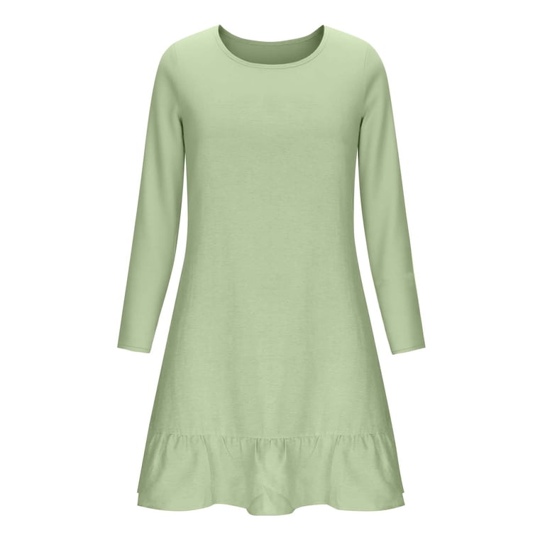 Ixbnca Long Sleeve Dresses for Women Plus Size Crew Neck Tshirt Dress Loose  Plain Womens Casual Dresses