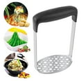thumbnail image 2 of Triturador de patatas de acero inoxidable con mango horizontal ancho y ergonómico Placa trituradora de rejilla fina para puré suave de patatas, verduras y frutas Xemadio 2034092, 2 of 9