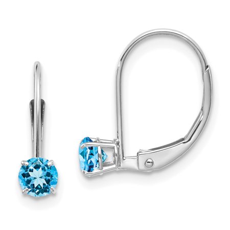 14k White Gold 4mm Round December Blue Topaz Leverback Earrings 14k White Gold 4mm Round December Blue Topaz Leverback Earrings