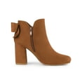 thumbnail image 3 of BLISSFUL STEP Women's Boots Faux Suede Bow Decor Chunky High Heel Round Toe Side Zipper Booties Brown 7, 3 of 8