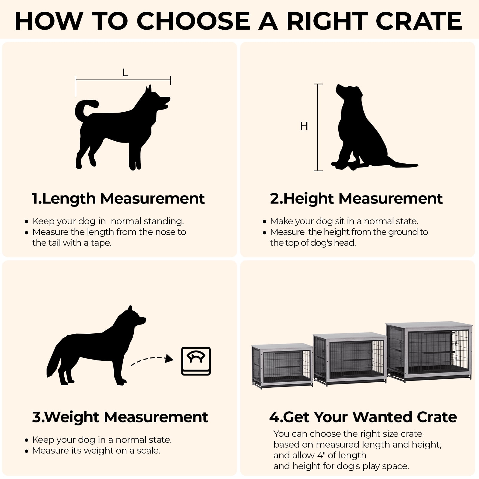 Pirecart 44 inch Wooden Dog Crate Furniture Pet Cage with Removable Tray for Medium, Large Dogs