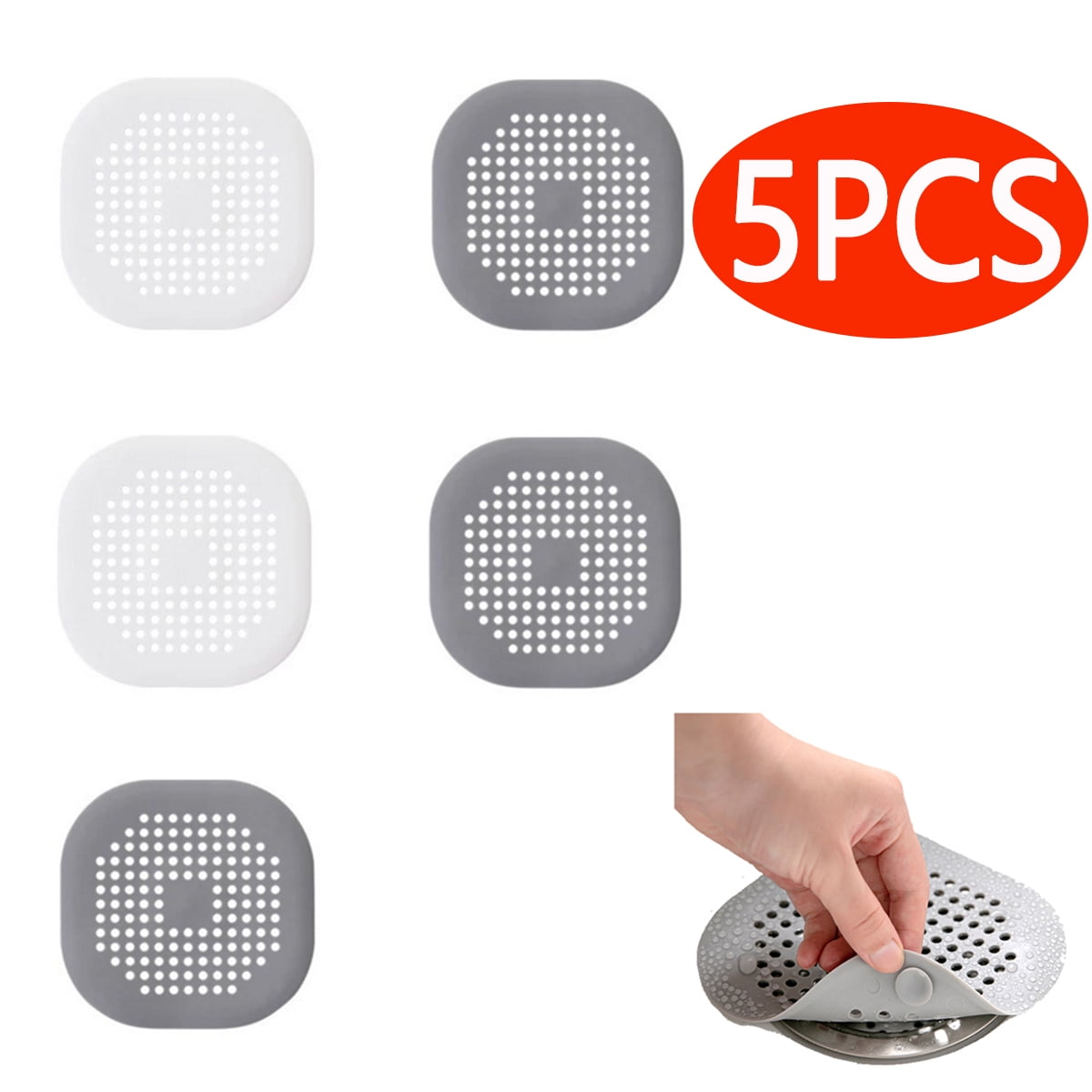 Shower Drain Cover Hair Catcher Silicone Hair Stopper for Bathroom Kitchen Accessories, 5PACK