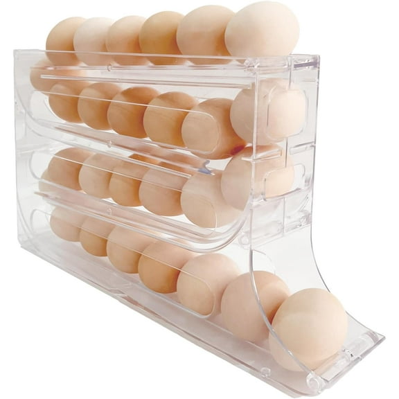 Egg Holder for Fridge, 4-Layer Eggs Dispenser Auto Rolling Egg Tray Storage 30 egg Container Space-Saving Egg Roller for Refrigerator Kichen Cabinets, Tables, Restaurants,Transparents